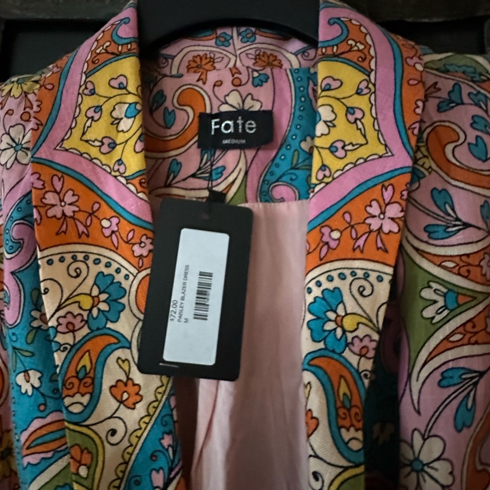 Fate Bright Colorful Blazer Wrap Mini Dress Coquette Girl Paisley - Sz M NWT 🧡🎀 - Picture 4 of 6